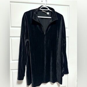 Vintage Size L Black Velvet Quarter Zip Sweater